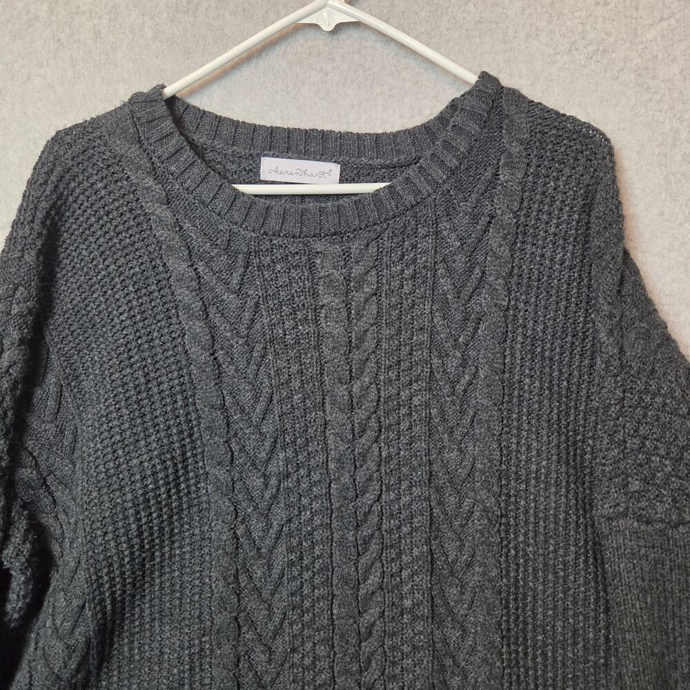 Karen Hart Charcoal Gray Cable Knit LS Drop Shoulder Sweater Women's Large - Picture 3 of 12